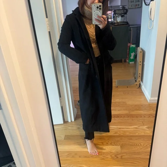 Theory wool cashmere angora Black Long Coat single breasted size small back slit - Picture 1 of 5